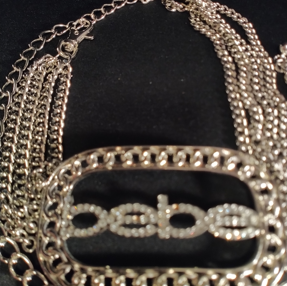Bebe Jeweled Silver Adjustable 40 " Multichain Belt